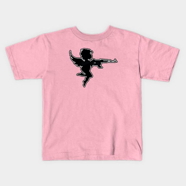 Cupid's Got a Gun Kids T-Shirt by Taversia